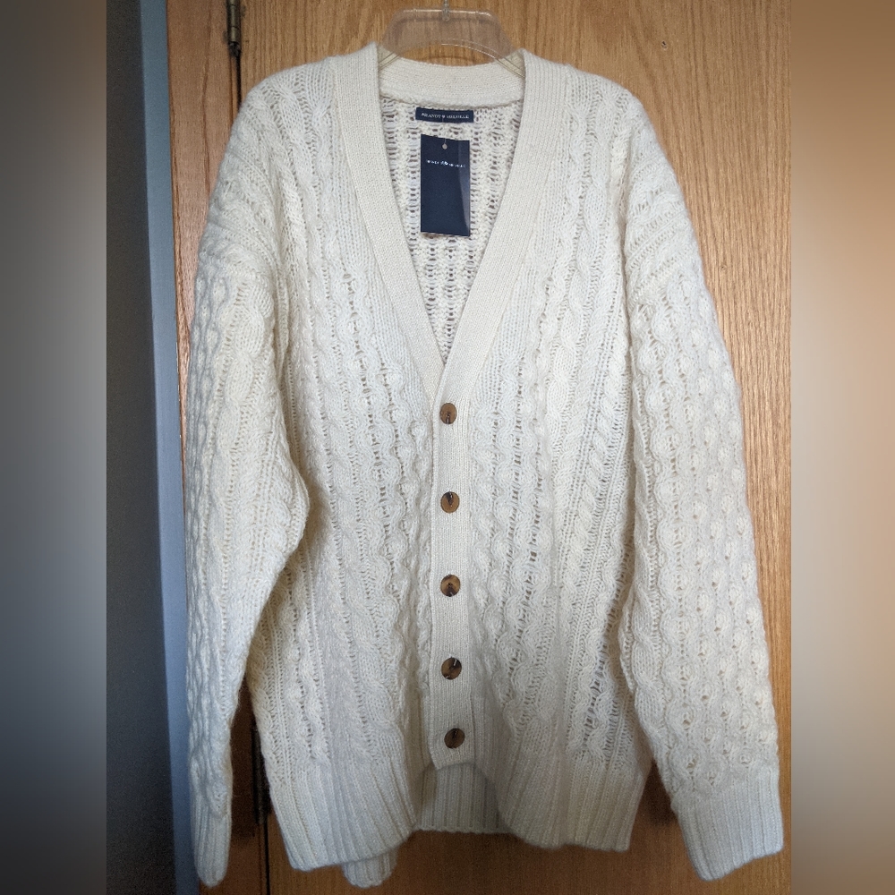 Brandy Melville Eva Wool Cable Knit Cream White Thick Cardigan
